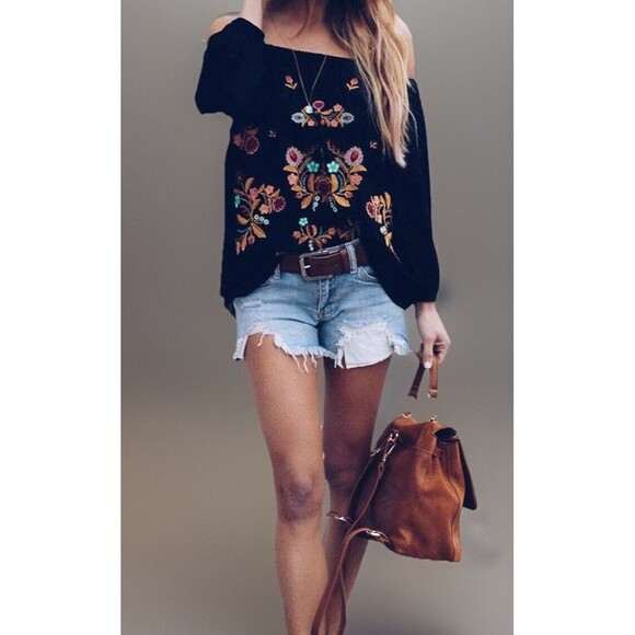 Unbranded Blk W/ Embroidery Pullover Cotton Blend Peasant Blouse Sz L-XL - Picture 9 of 11